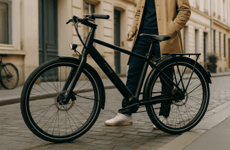 Citadin tenant un vélo électrique au design moderne et élégant