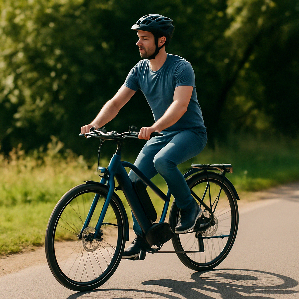 Photo du vélo électrique Bicyklet Raymond Shimano Acera 9V avec batterie 504 Wh en version bleue mat.