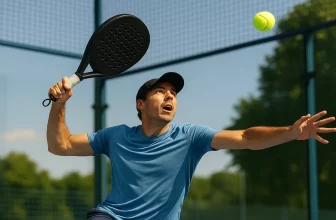 Joueur de padel réalisant un smash puissant sur un terrain en plein air sous le soleil