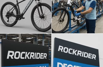 VTT Rockrider en atelier de montage Decathlon, illustrant la conception et la fabrication des vélos de la marque Rockrider par Decathlon.