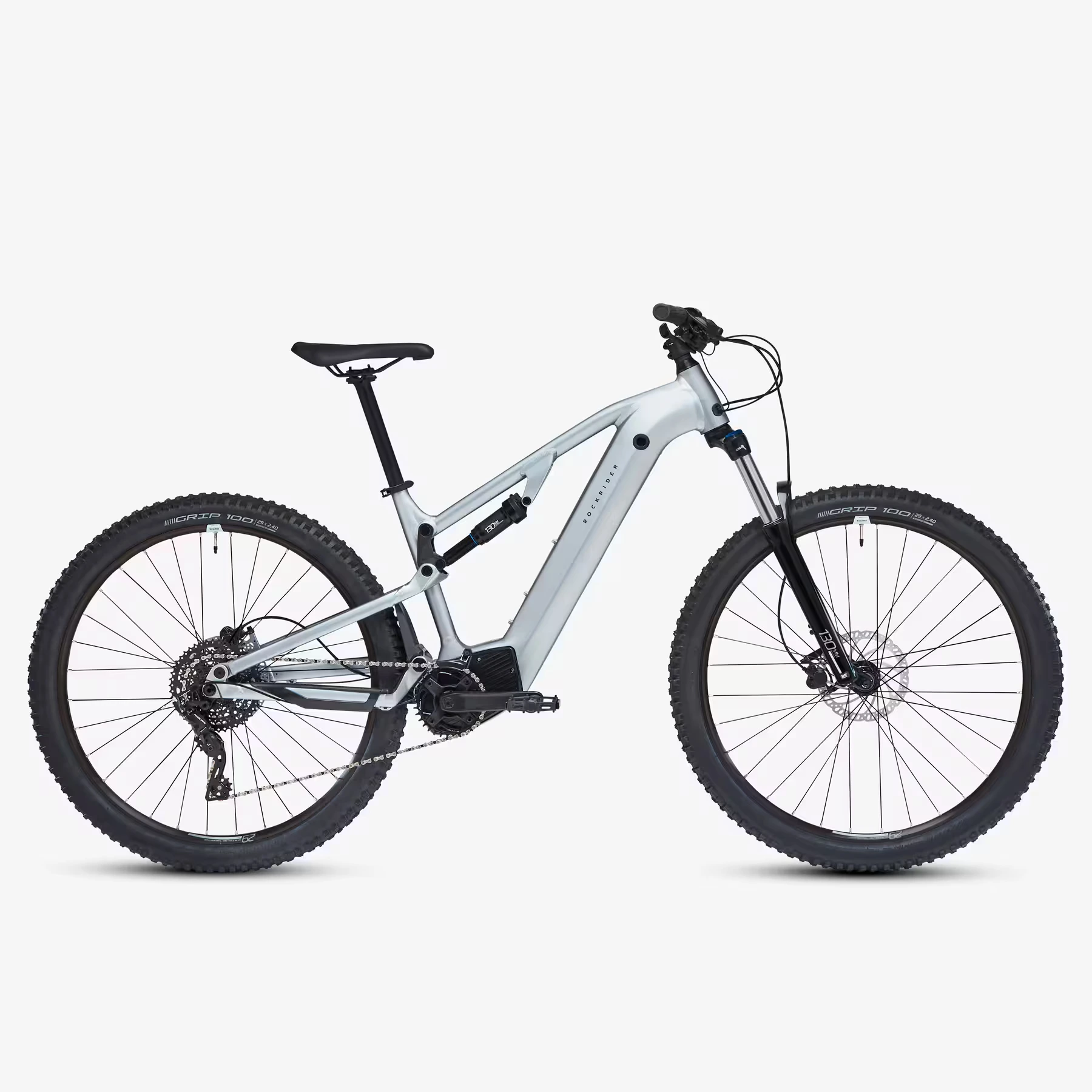 VTT électrique tout suspendu Rockrider E-EXPL 500 S gris métal chez Decathlon