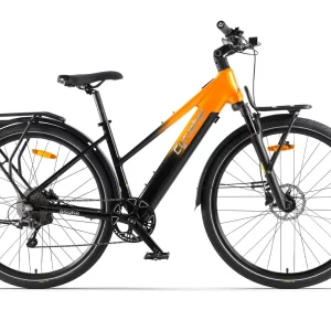 Cyrusher Asuka - velo de trekking electrique orange en situation de test