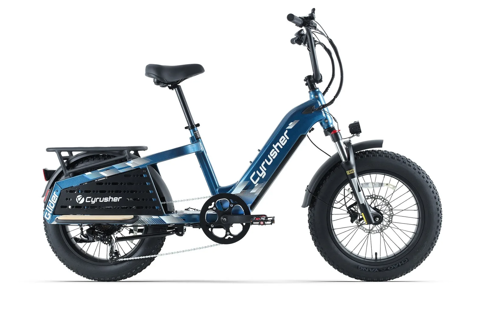 Cyrusher Glider - velo cargo electrique de profil en situation de test