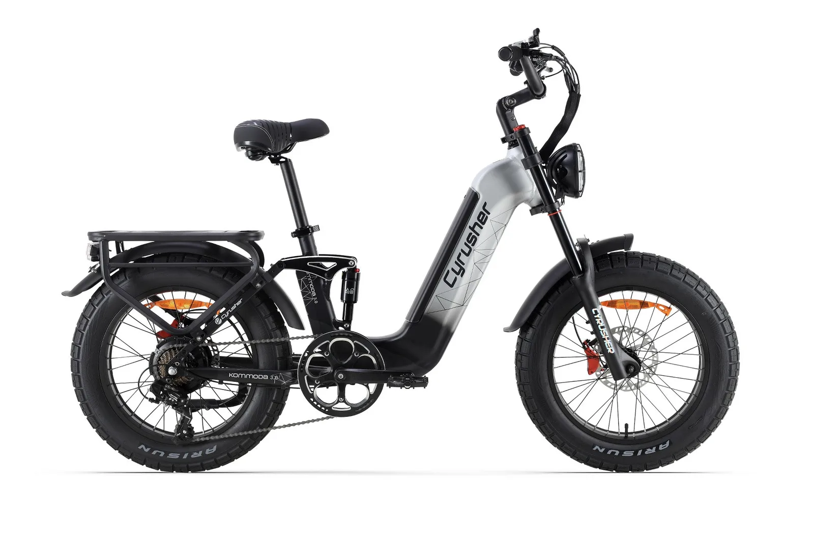 Cyrusher Kommoda 3.0 - gros pneus fat et suspension avant en situation de test