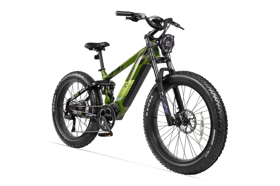 Cyrusher Ranger 2.0 - vue trois quarts du cadre full suspension en situation de test